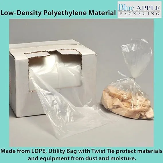 18X24 inches Utility Poly Bags with Twist Ties 1.1 mil LDPE