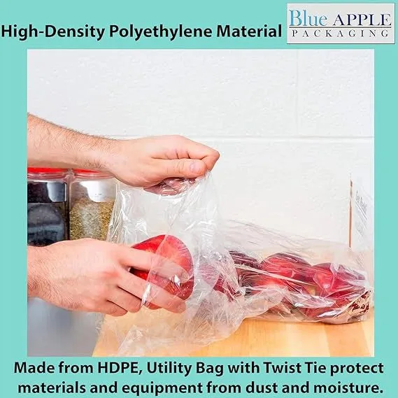 18X30 inches Utility Poly Bags with Twist Ties 0.5 mil HDPE