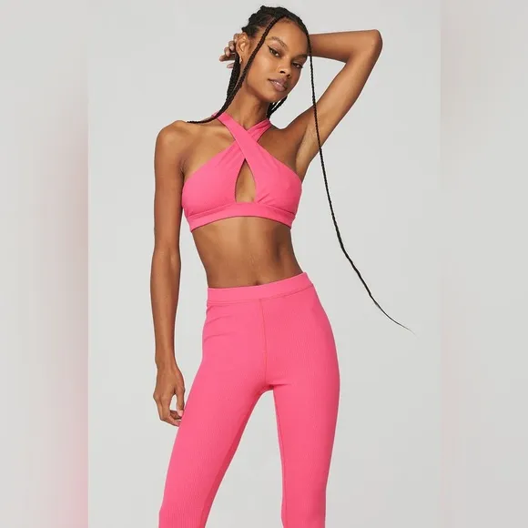 Alo Yoga Ribbed Destination Bra 🩷 Pink Fuchsia M