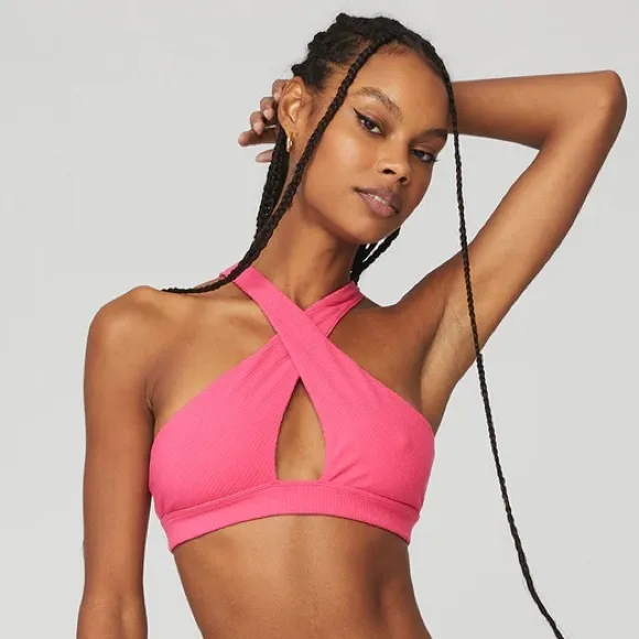 Alo Yoga Ribbed Destination Bra 🩷 Pink Fuchsia M