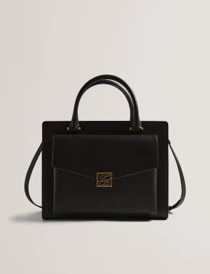 Anelle Tb Detail Large Leather Tote Bag Black