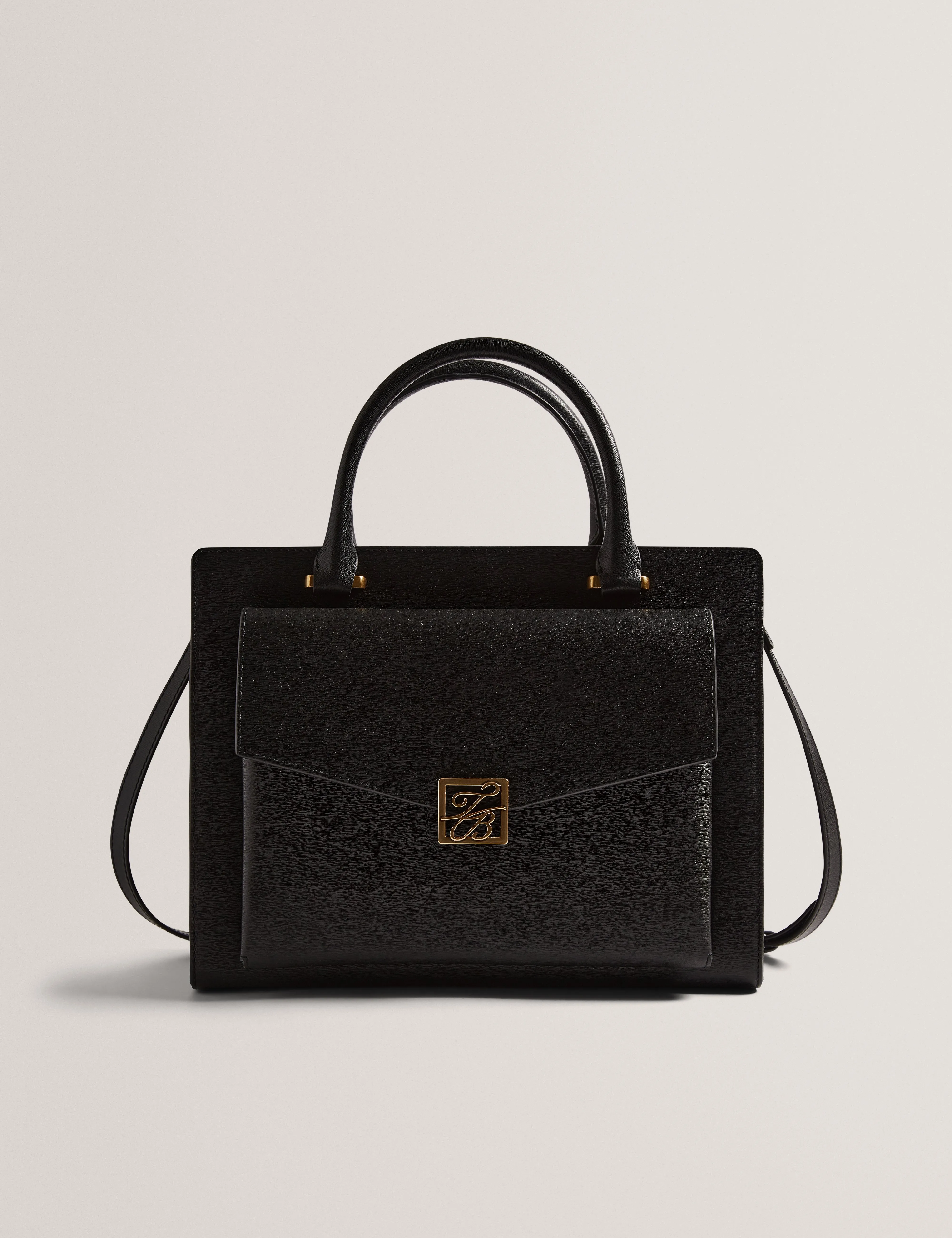 Anelle Tb Detail Large Leather Tote Bag Black