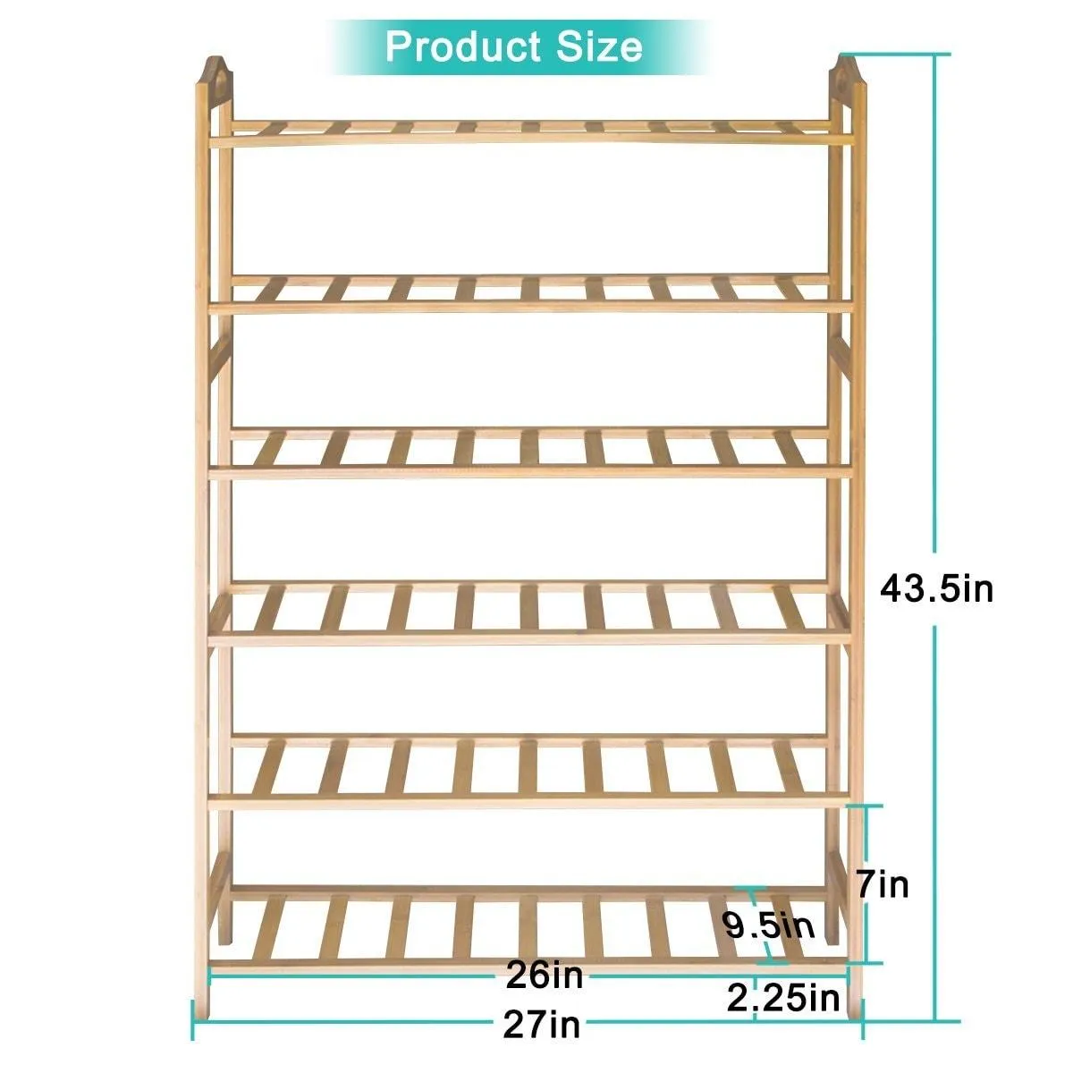 ANKO Bamboo Shoe Rack, Natural Bamboo Thickened 6-Tier Mesh Utility Entryway Shoe Shelf Storage Organizer Suitable for Entryway, Closet, Living Room, Bedroom. (1 Pack)