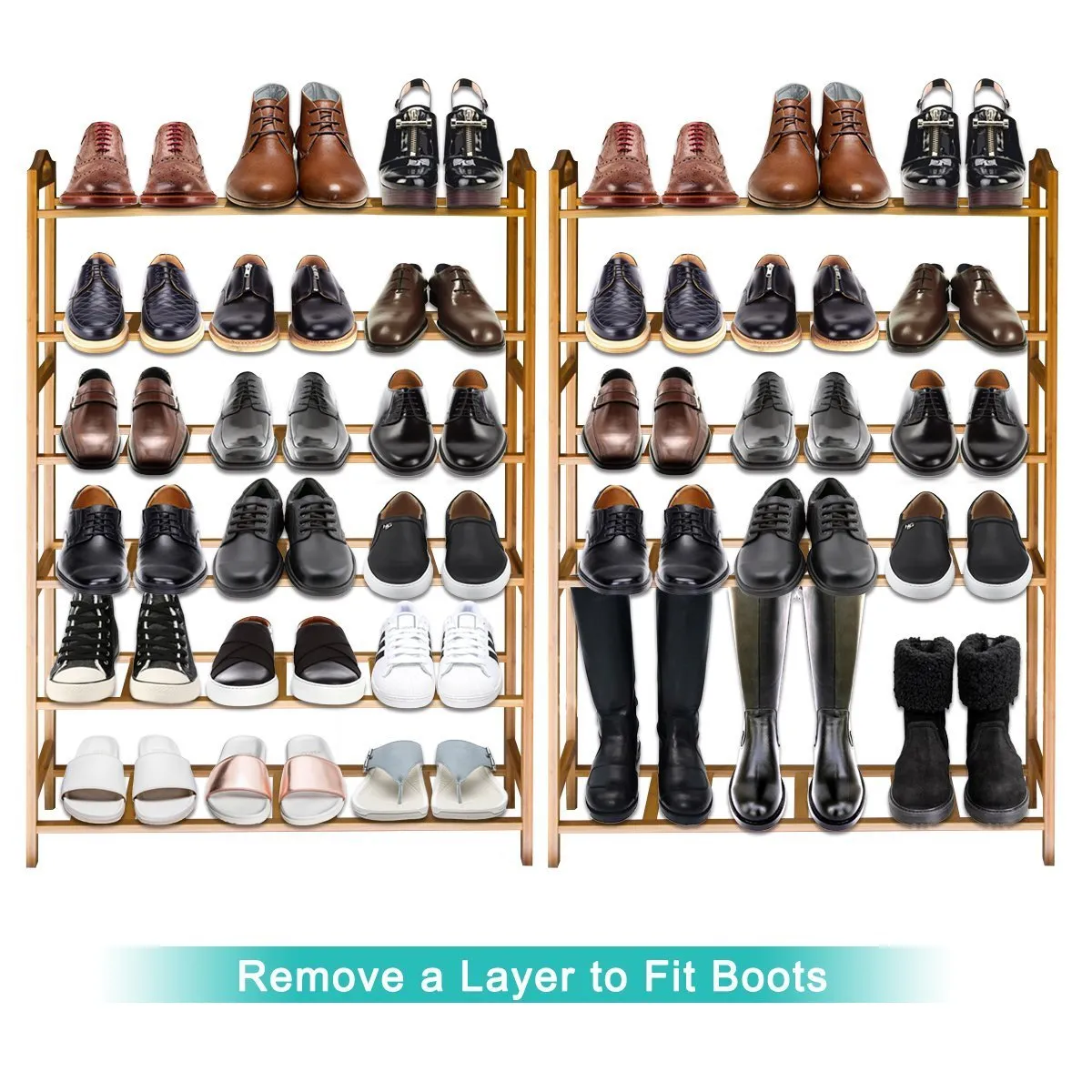 ANKO Bamboo Shoe Rack, Natural Bamboo Thickened 6-Tier Mesh Utility Entryway Shoe Shelf Storage Organizer Suitable for Entryway, Closet, Living Room, Bedroom. (1 Pack)