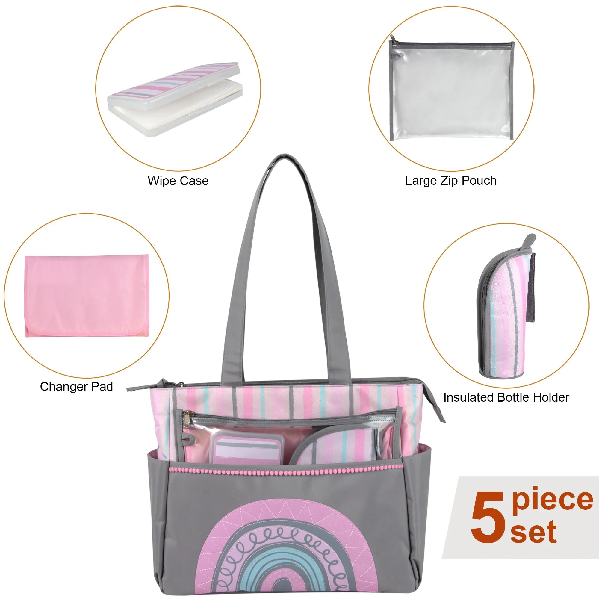 Baby Essentials Diaper Bag Tote 5 Piece Set Wholesale