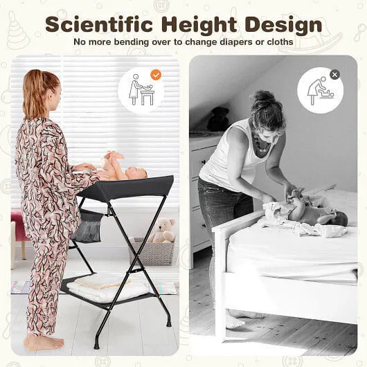 Baby Storage Folding Diaper Changing Table-Black - Color: Black