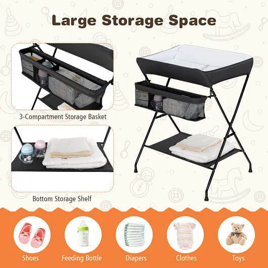 Baby Storage Folding Diaper Changing Table-Black - Color: Black