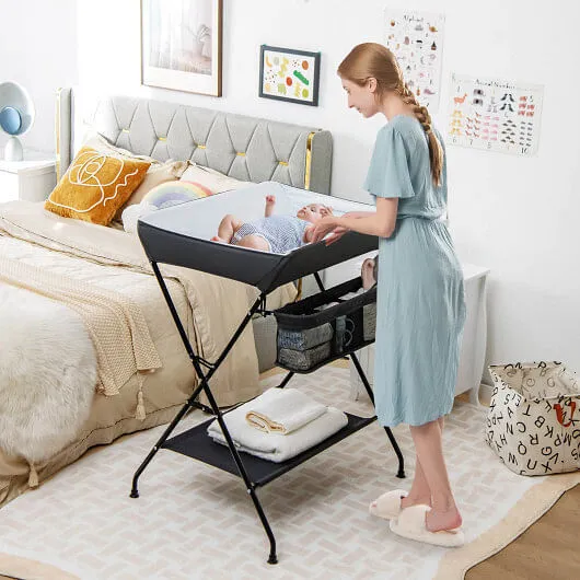 Baby Storage Folding Diaper Changing Table-Black - Color: Black