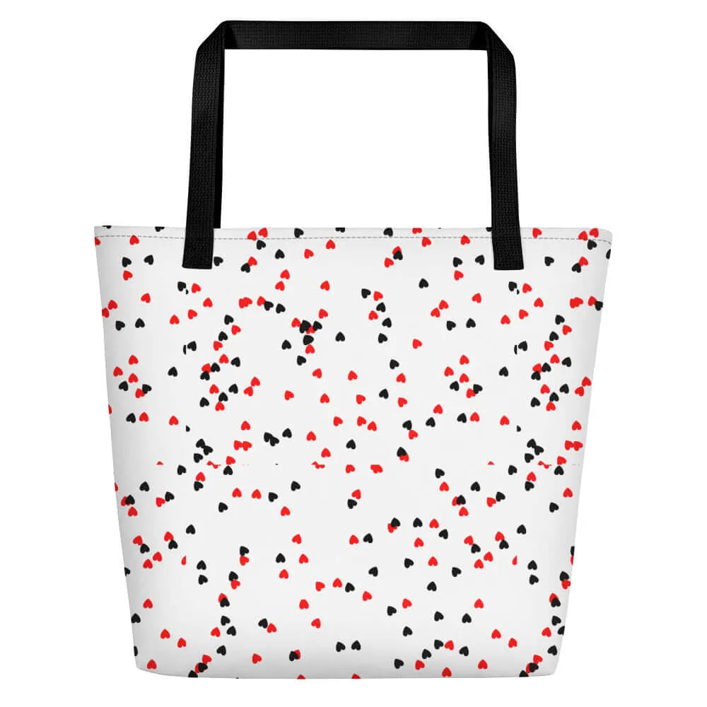 Beach Bag - Hearts In White