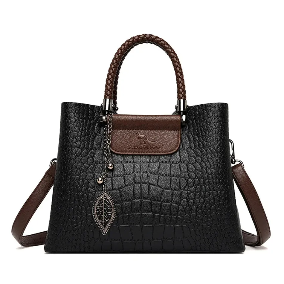 Brand Genuine Leather Handbags Luxury 3 Layers Alligator Crossbody Bag for Women