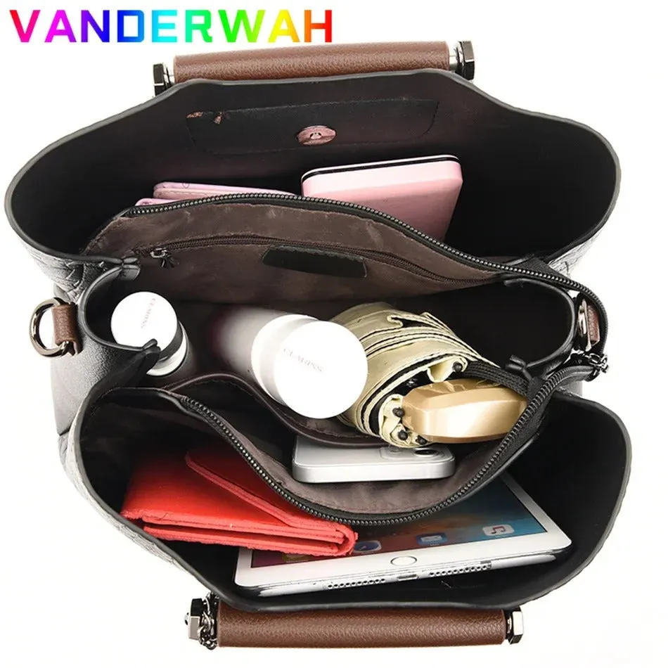 Brand Genuine Leather Handbags Luxury 3 Layers Alligator Crossbody Bag for Women