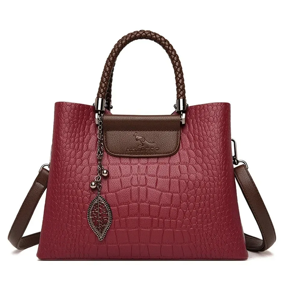 Brand Genuine Leather Handbags Luxury 3 Layers Alligator Crossbody Bag for Women