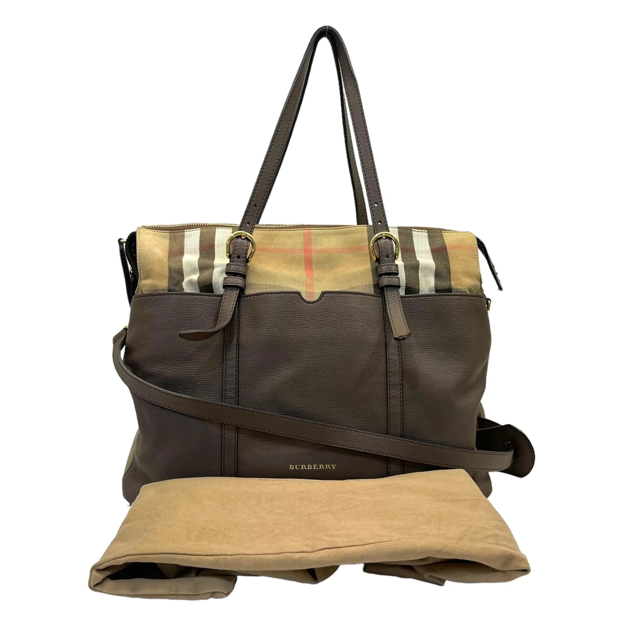 Burberry Mason House Check Canvas And Leather Diaper Tote Bag