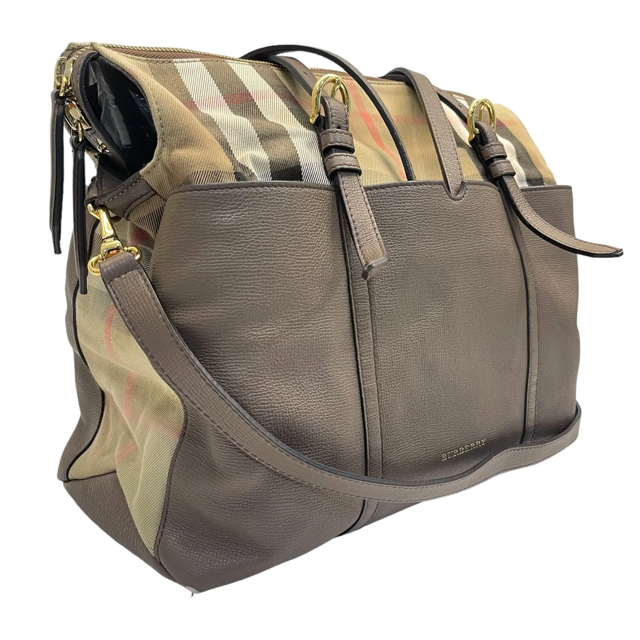Burberry Mason House Check Canvas And Leather Diaper Tote Bag