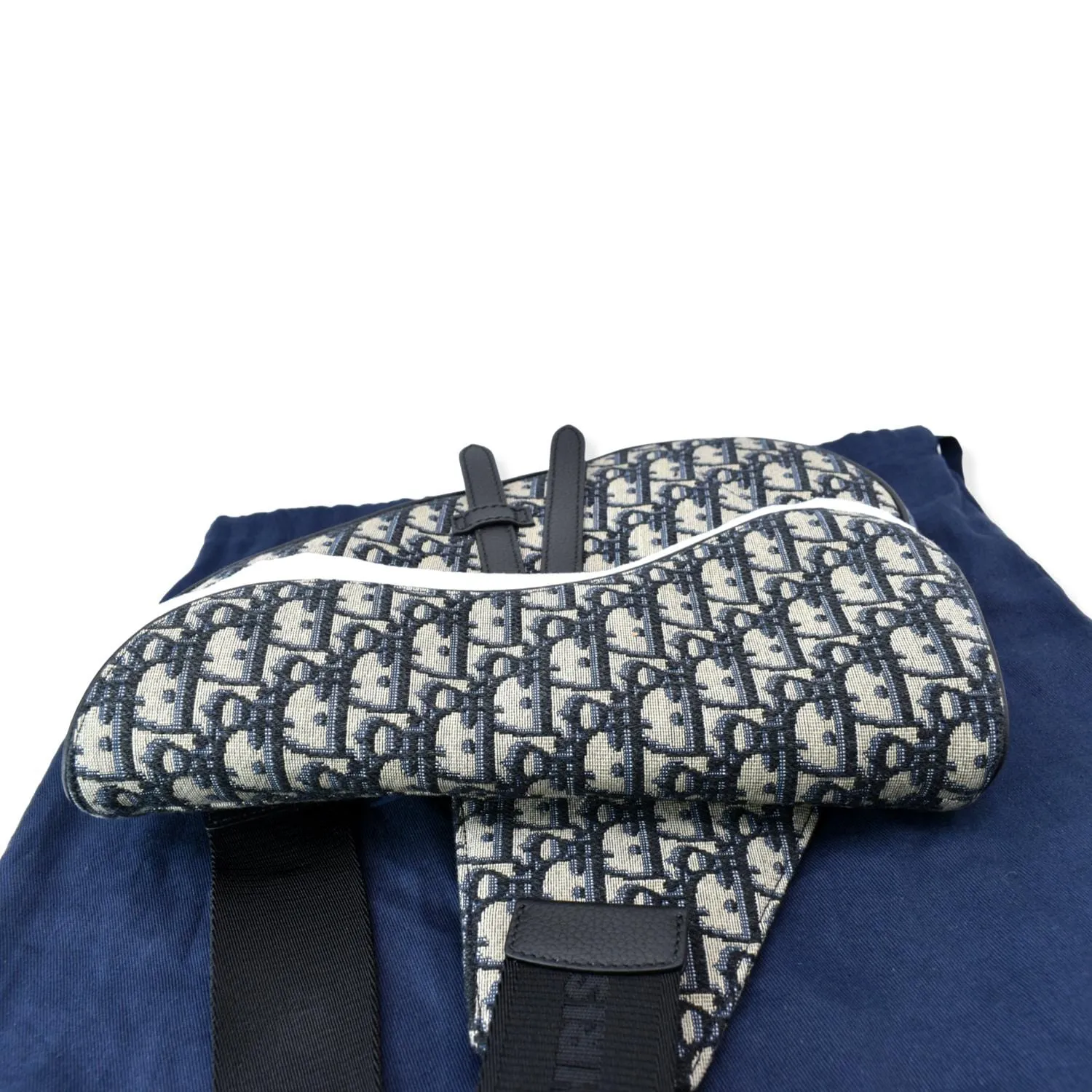 CHRISTIAN DIOR Saddle Oblique Jacquard Crossbody Bag Navy Grey