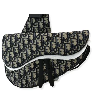 CHRISTIAN DIOR Saddle Oblique Jacquard Crossbody Bag Navy Grey