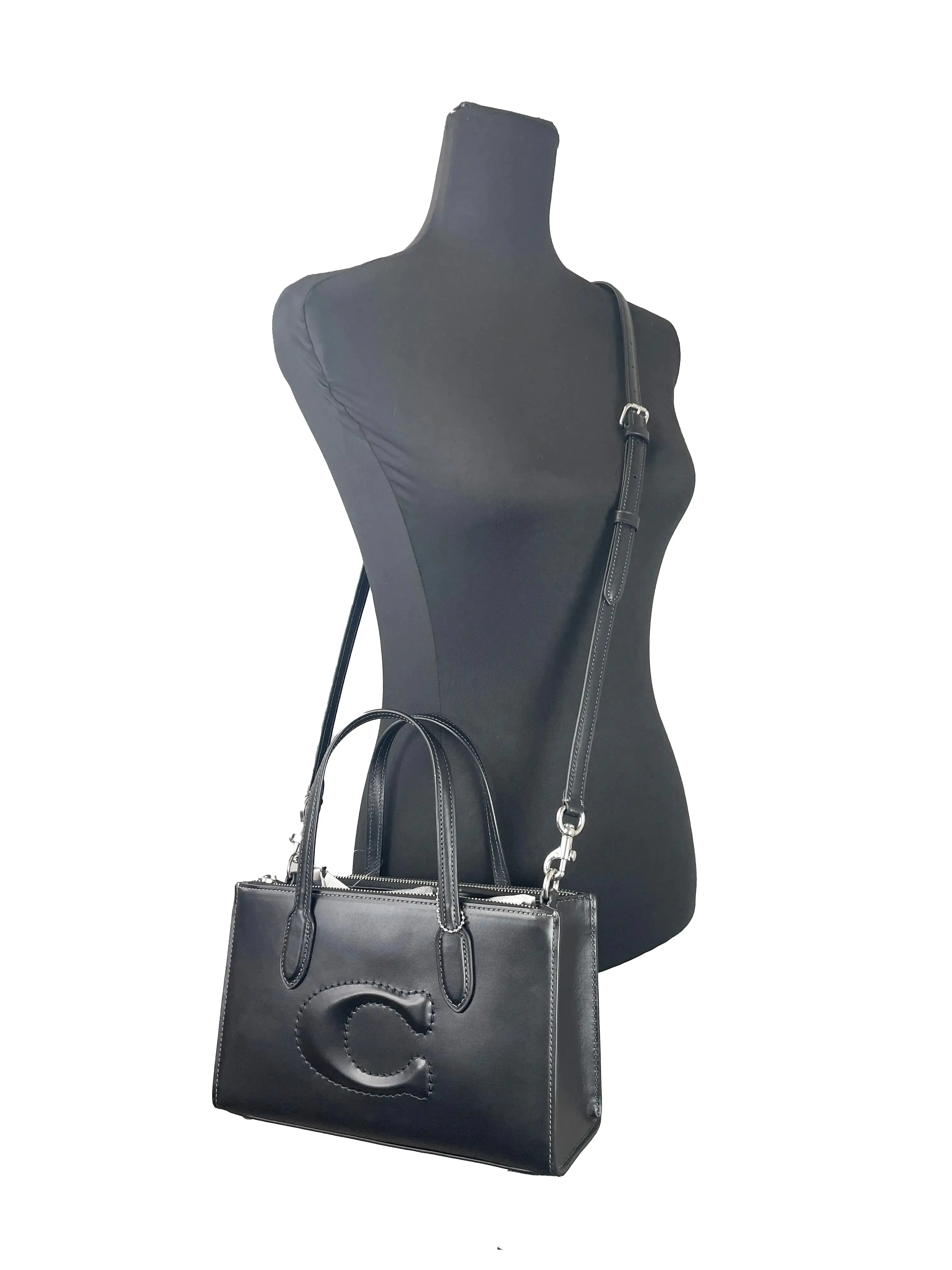 Coach Nina Small Crossbody Bag Purse in Black Leather with Adjustable Strap and Zip Closure