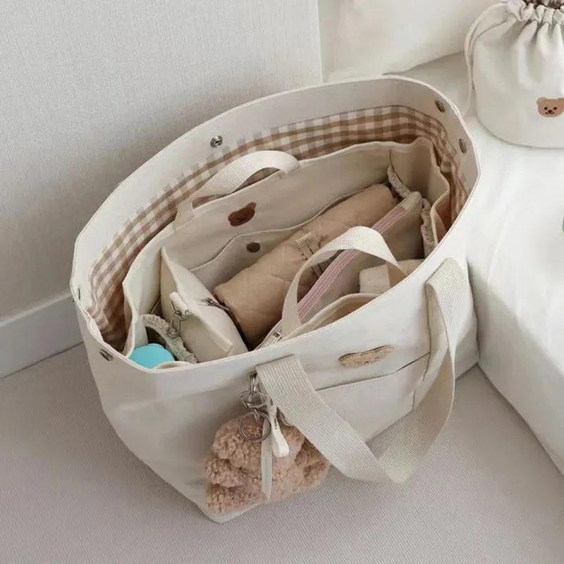 Cute Spacious Brown Bear Print Diaper Bag