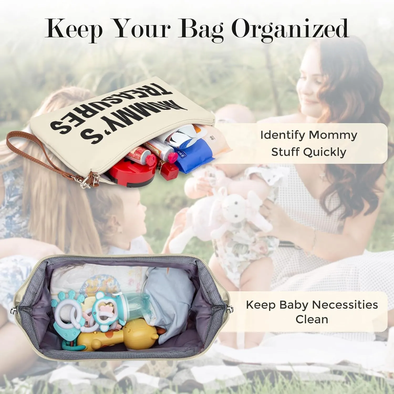 Diaper Bag Tote, Mommy Bag for Hospital, Large Capacity Waterproof Baby Bag for Mom Travel, Hospital Bag for Labor and Delivery with Baby Necessities Bag, Creamy White