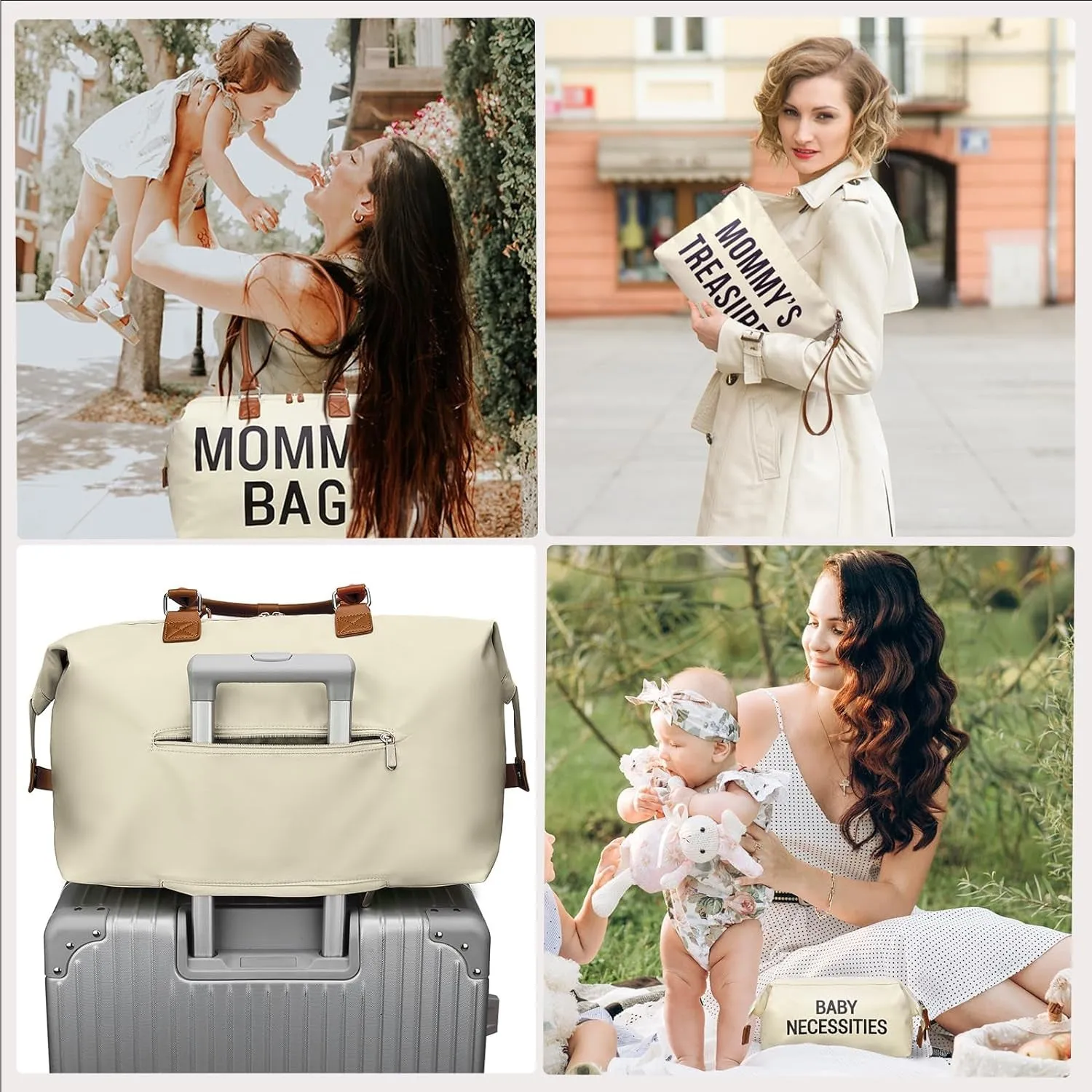 Diaper Bag Tote, Mommy Bag for Hospital, Large Capacity Waterproof Baby Bag for Mom Travel, Hospital Bag for Labor and Delivery with Baby Necessities Bag, Creamy White