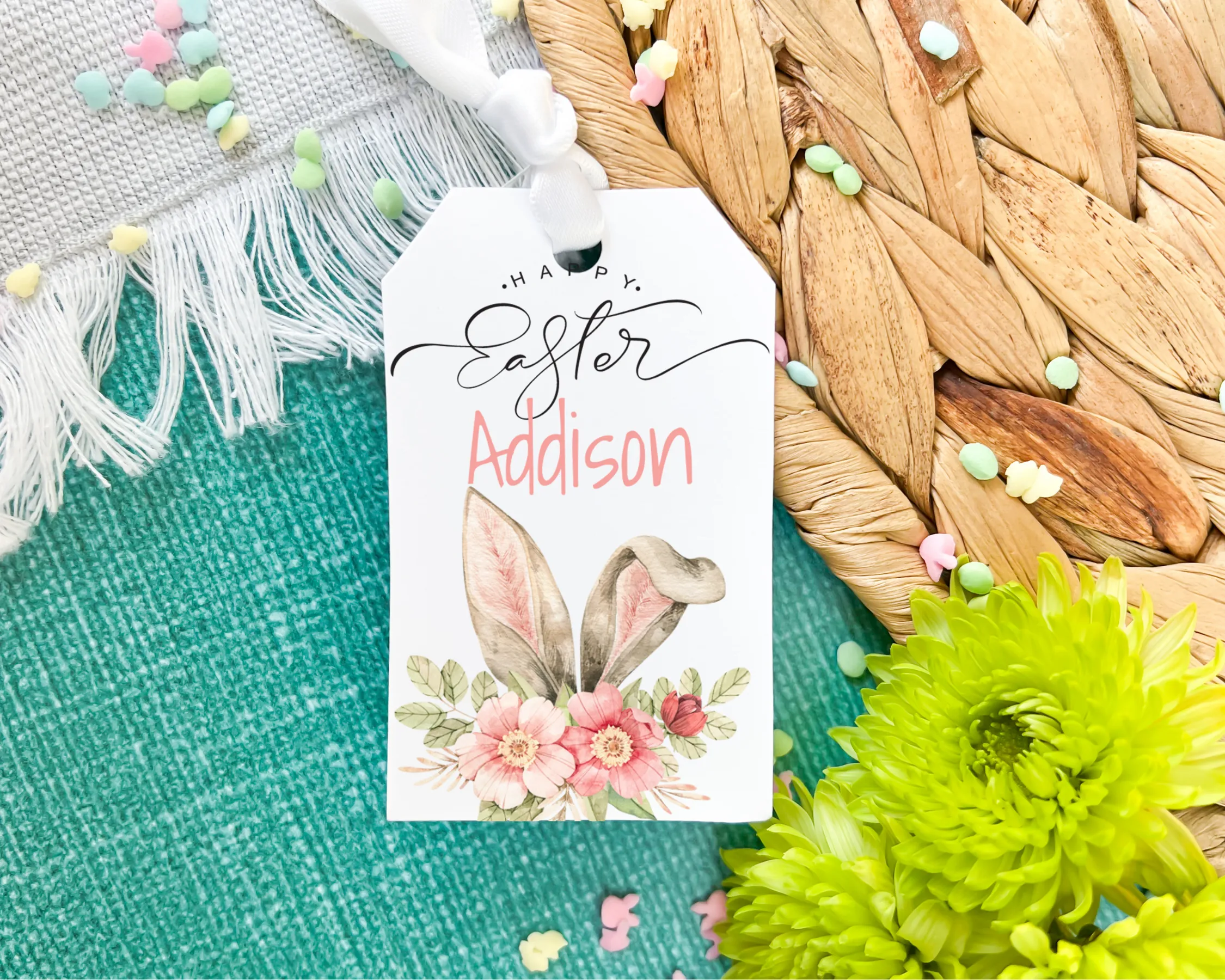 Floral Bunny Ear Easter Basket Gift Tag