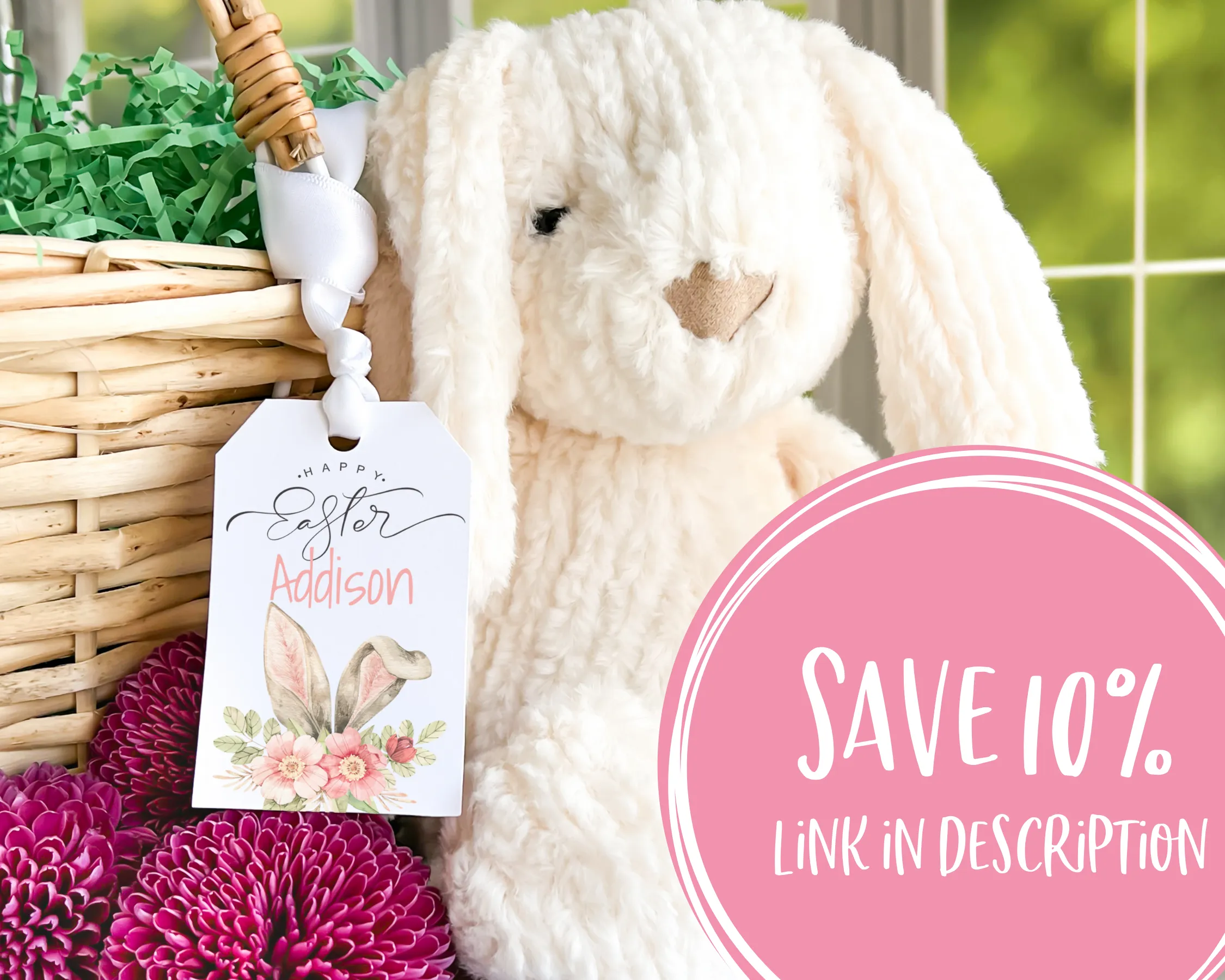 Floral Bunny Ear Easter Basket Gift Tag
