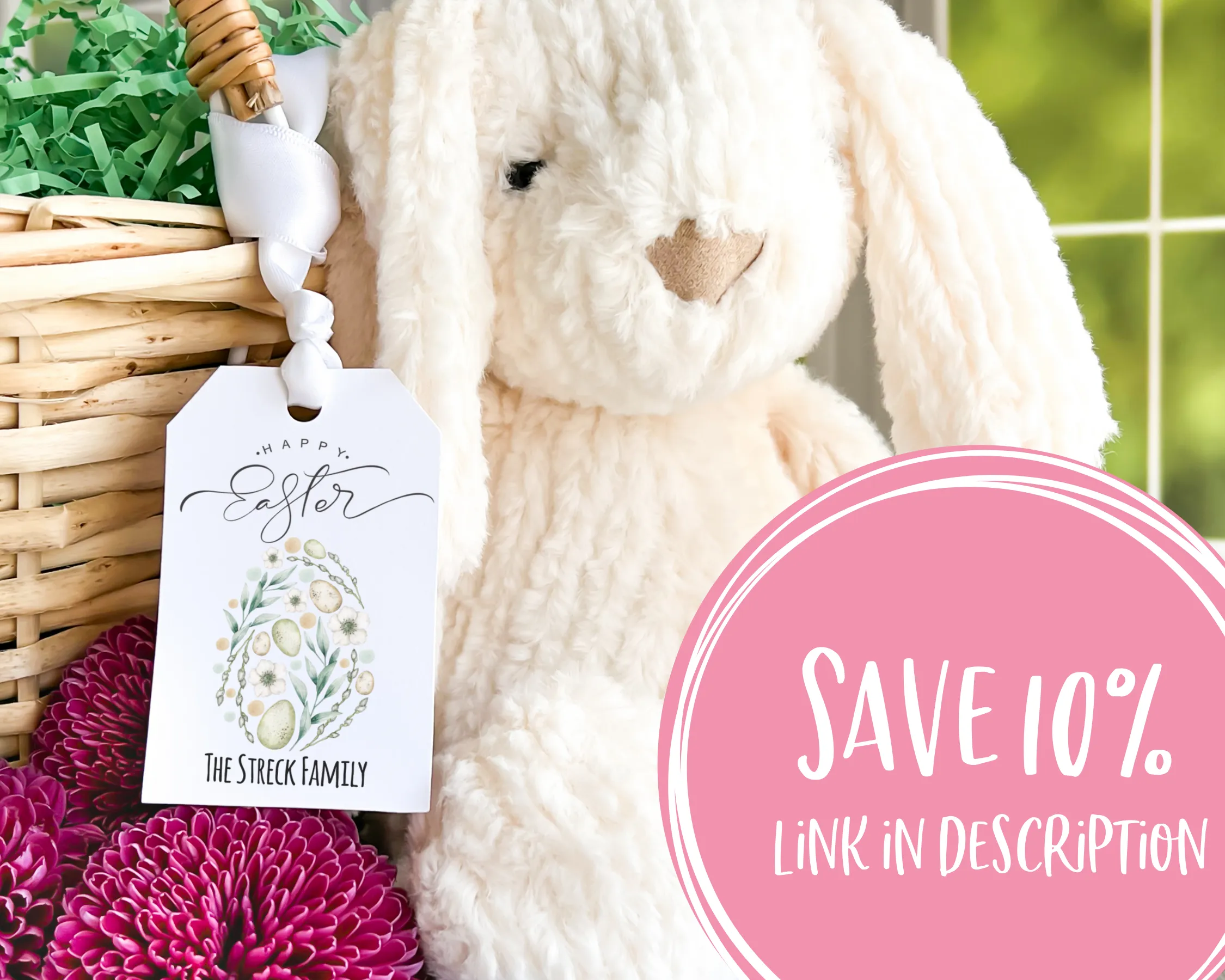 Floral Egg Easter Basket Gift Tag