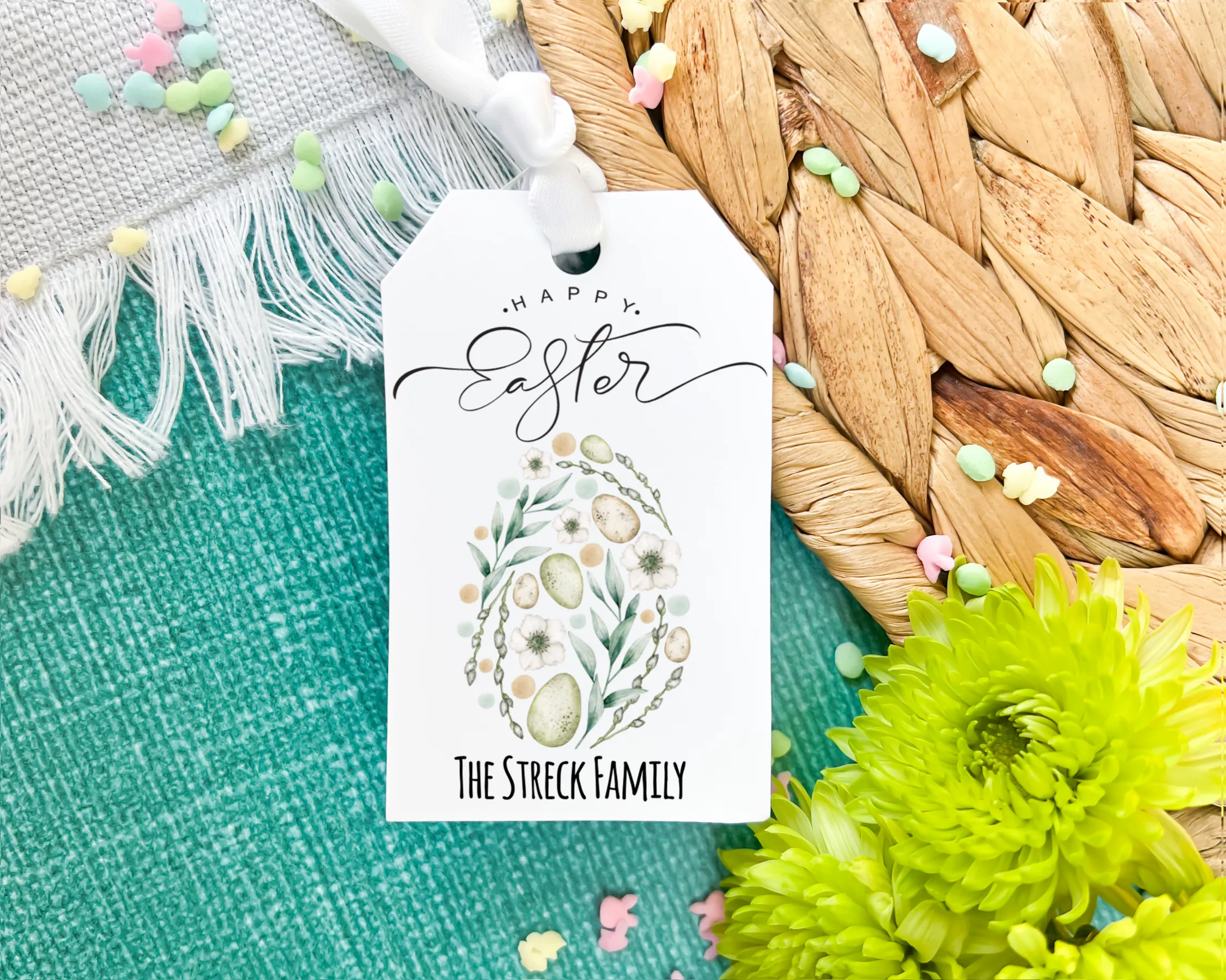 Floral Egg Easter Basket Gift Tag