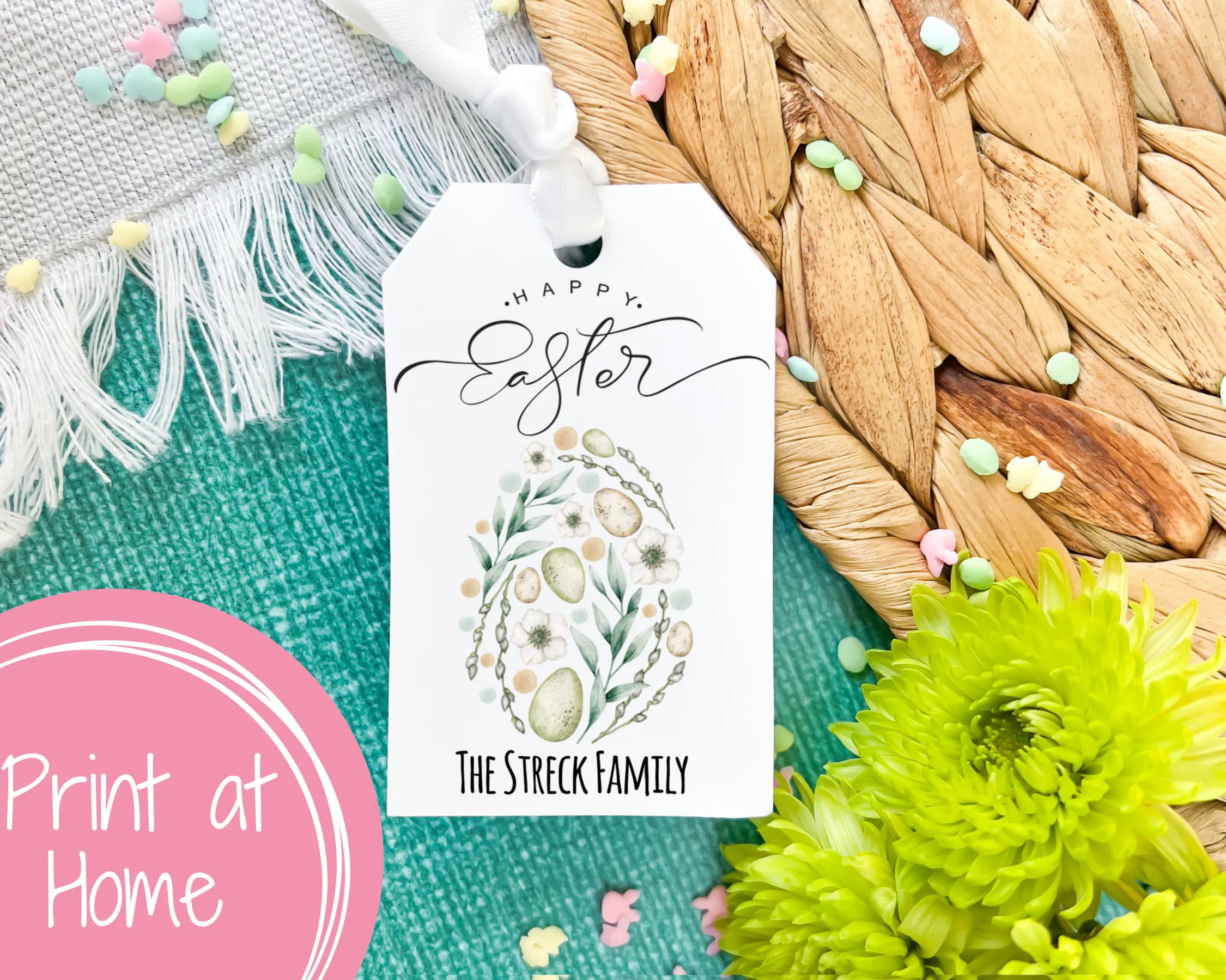 Floral Egg Easter Basket Gift Tag
