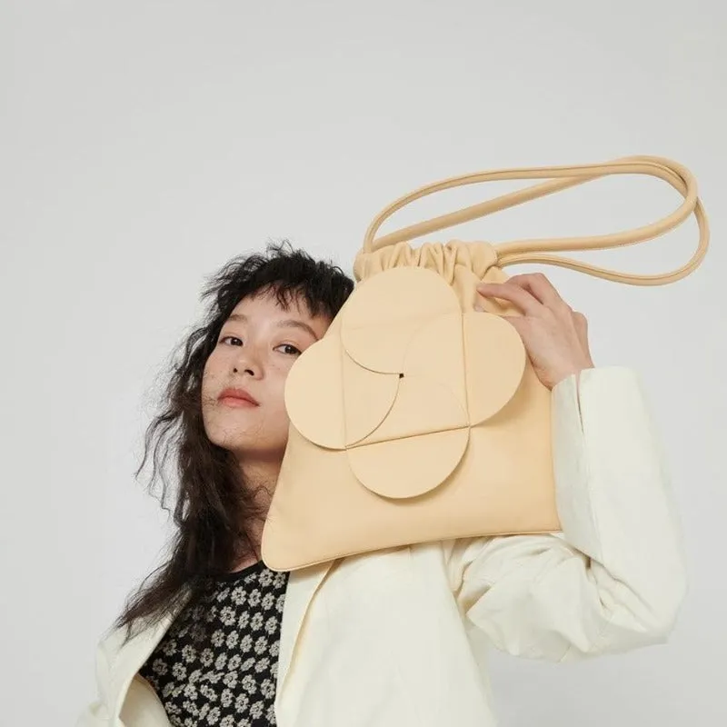 Flower Medium Shoulder Bag- Almond