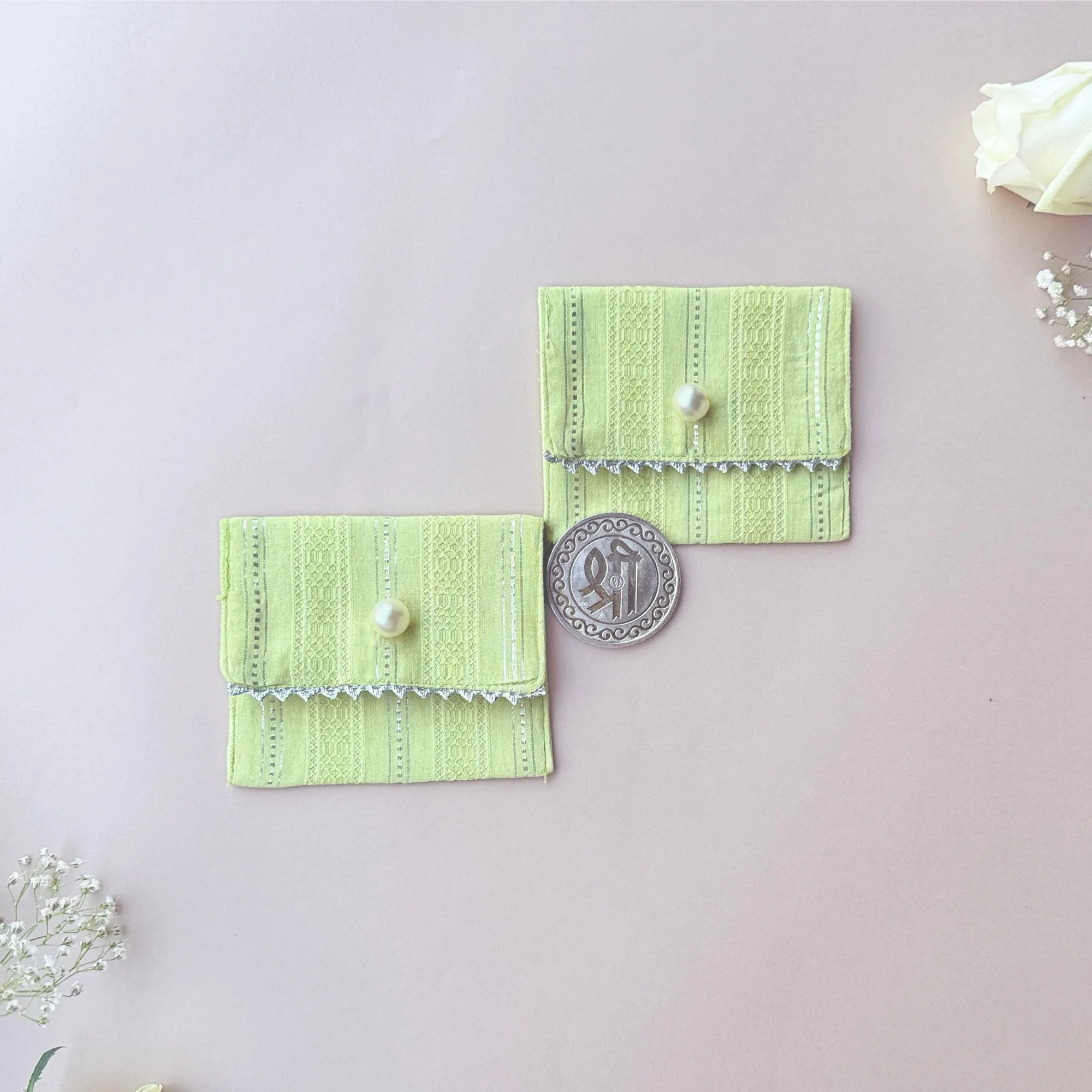 Green & Silver-Striped Coin Pouches (Set of 2)