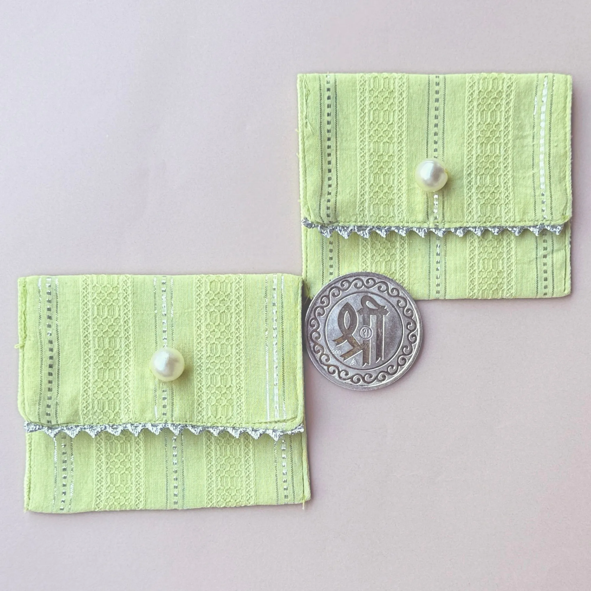 Green & Silver-Striped Coin Pouches (Set of 2)