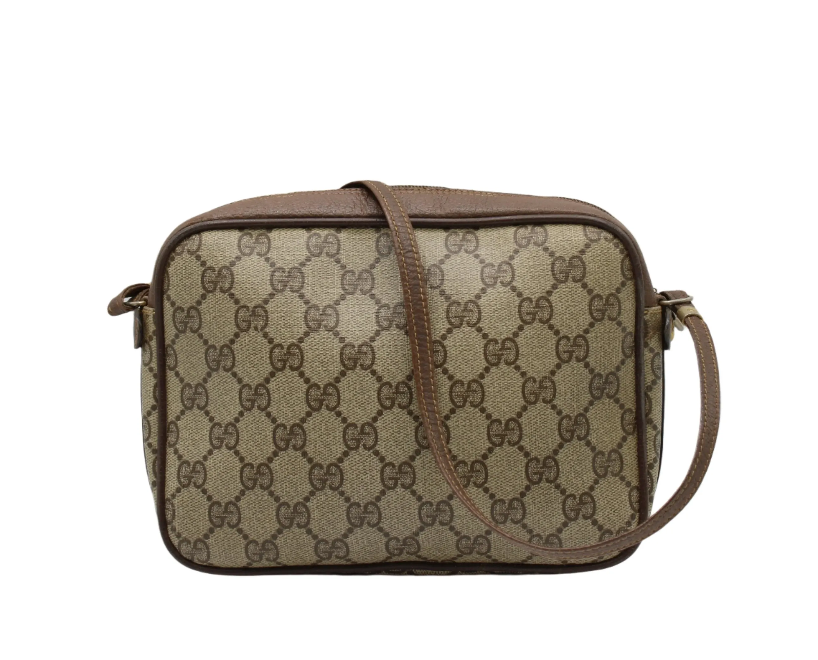 Gucci GG Canvas Brown Leather Crossbody Bag