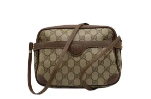 Gucci GG Canvas Brown Leather Crossbody Bag