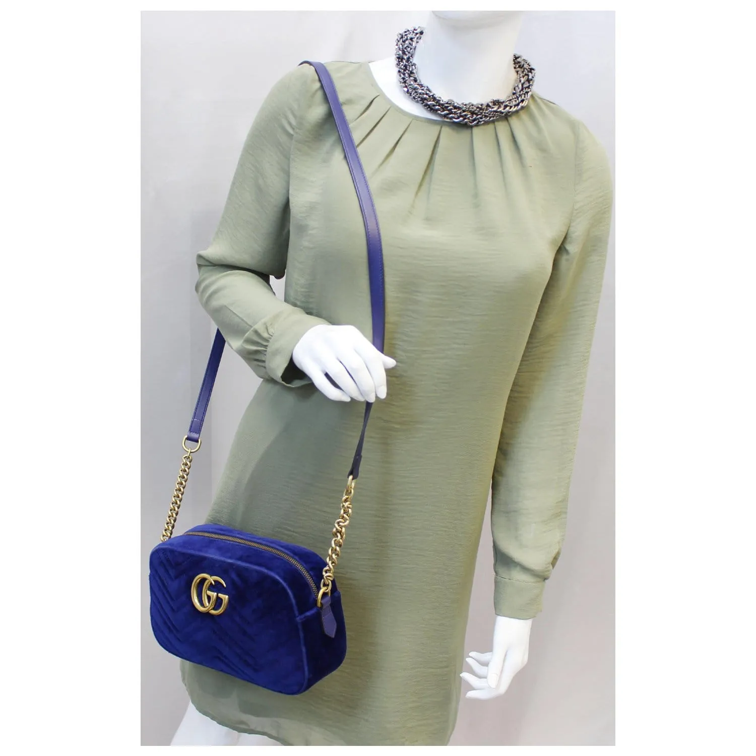 GUCCI GG Marmont Velvet Small Crossbody Bag Cobalt Blue 447632