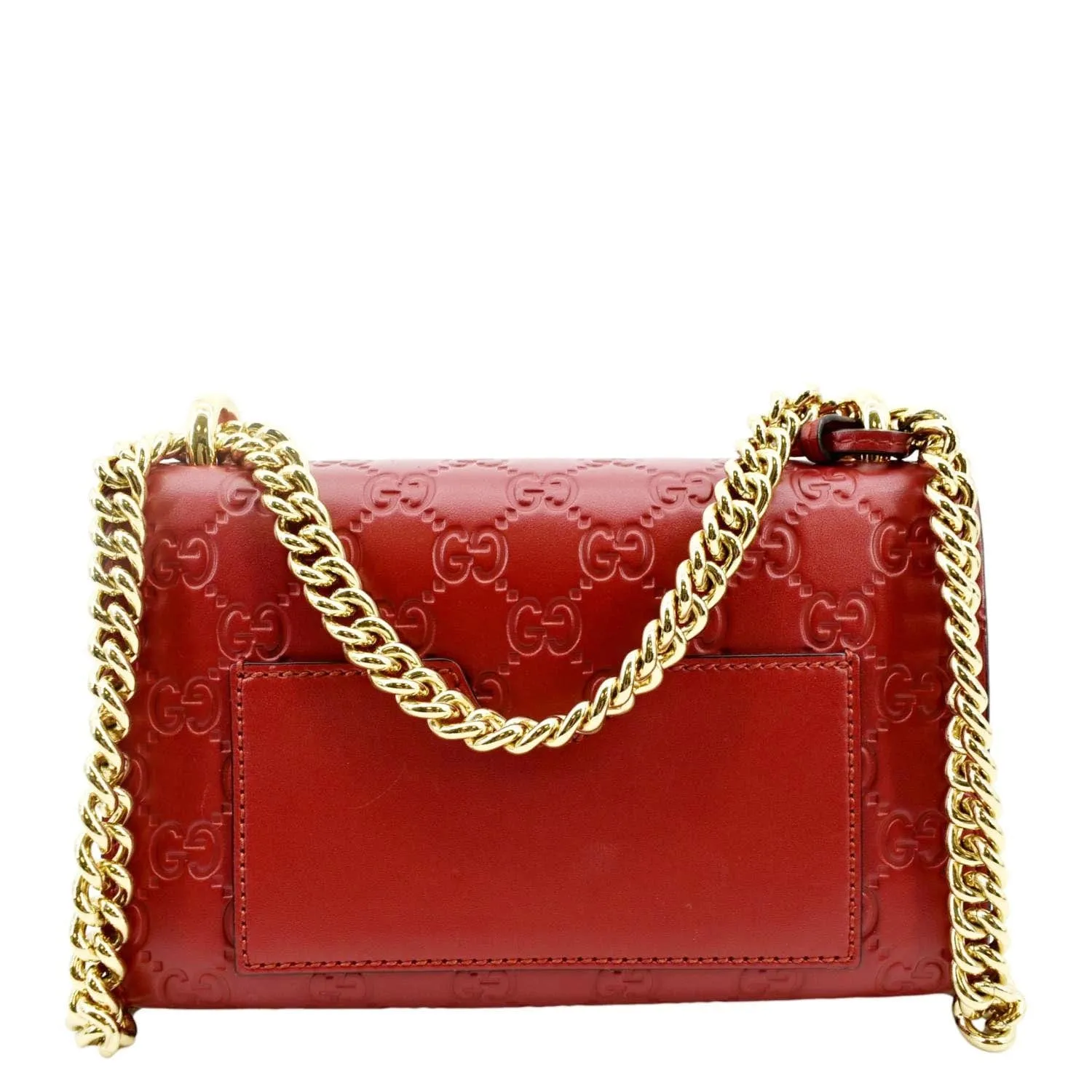 GUCCI Signature Padlock Leather Top Handle Shoulder Bag Red 409487