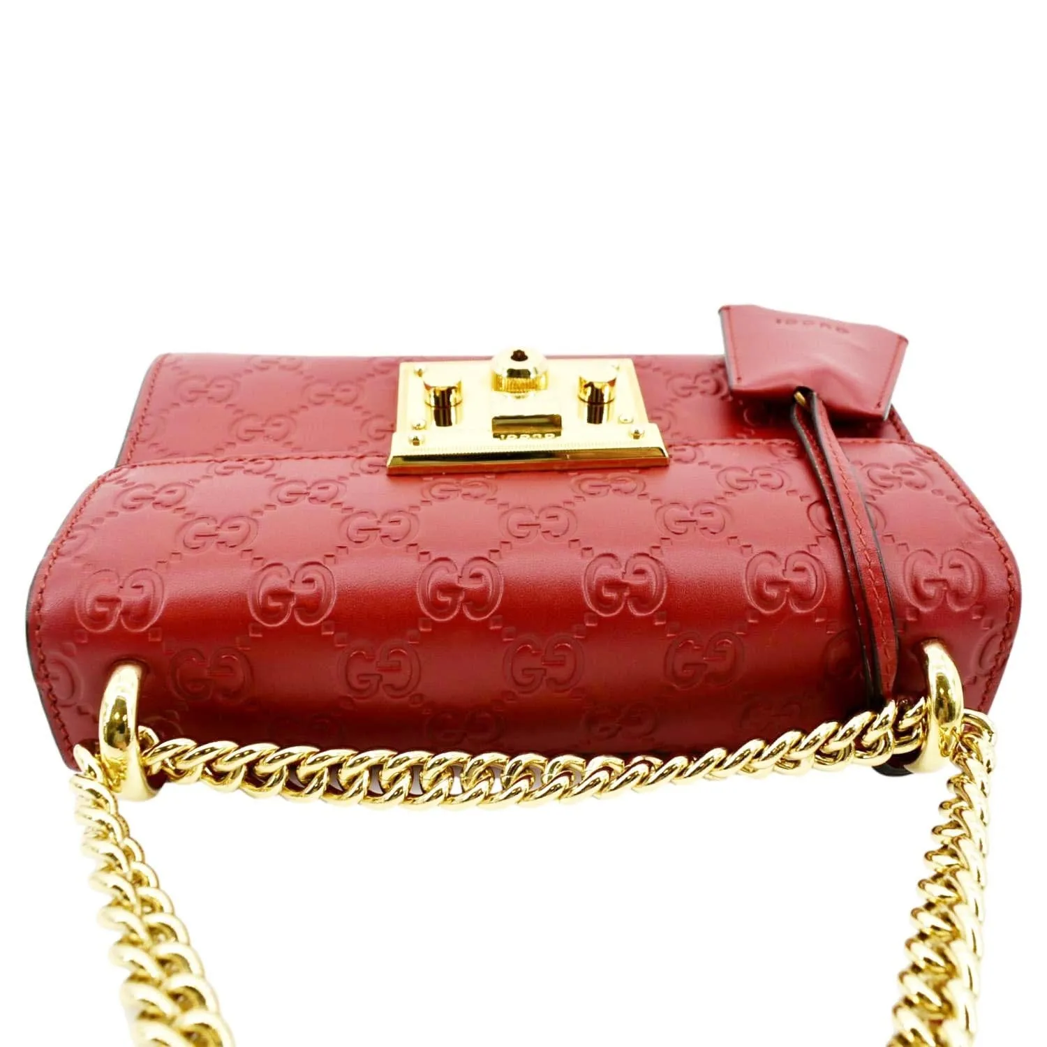 GUCCI Signature Padlock Leather Top Handle Shoulder Bag Red 409487