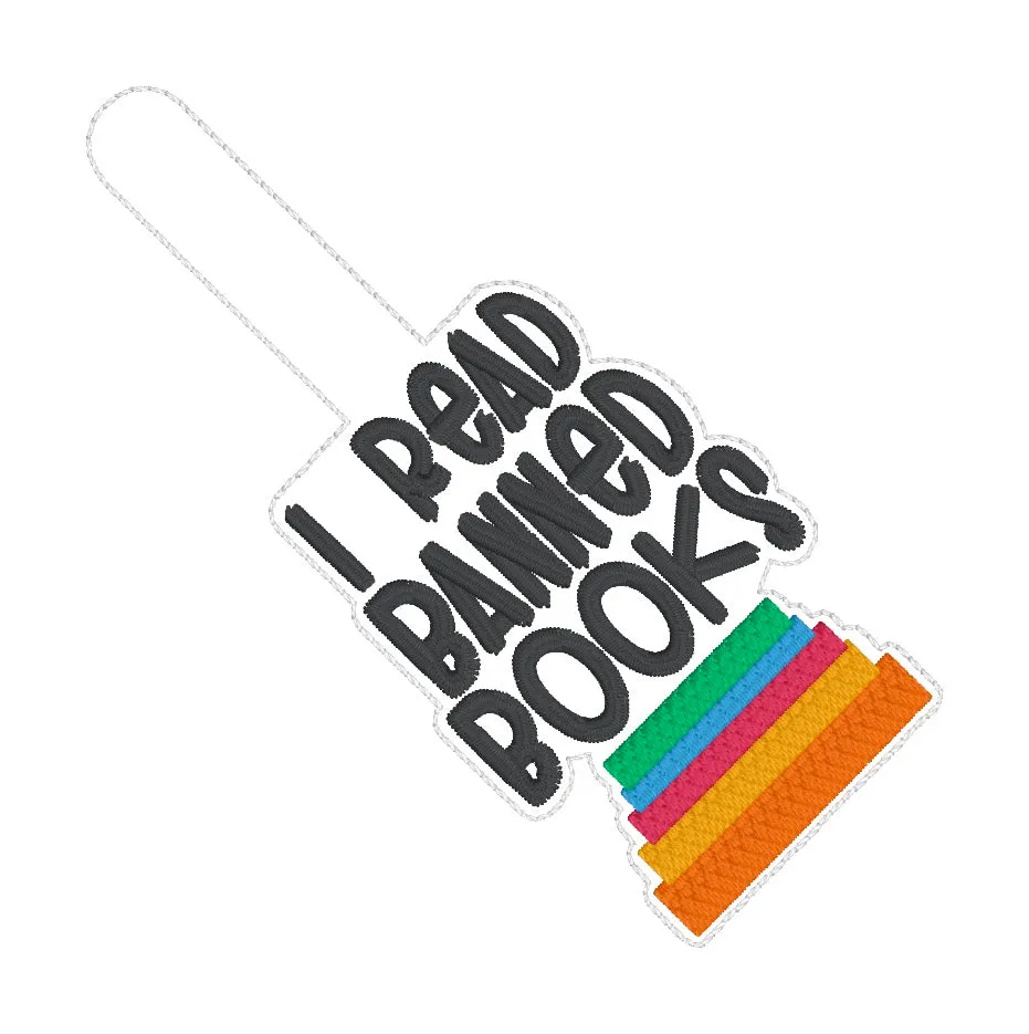 I Read Banned Books snap tab machine embroidery design (single & multi files included) DIGITAL DOWNLOAD