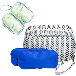Jomaco Breastmilk Cooler Bag with Ice Pack - Waterproof and Insulated Breast Milk Travel Small Stylish Herringbone Storage Detachable Wrist Strap, White Black