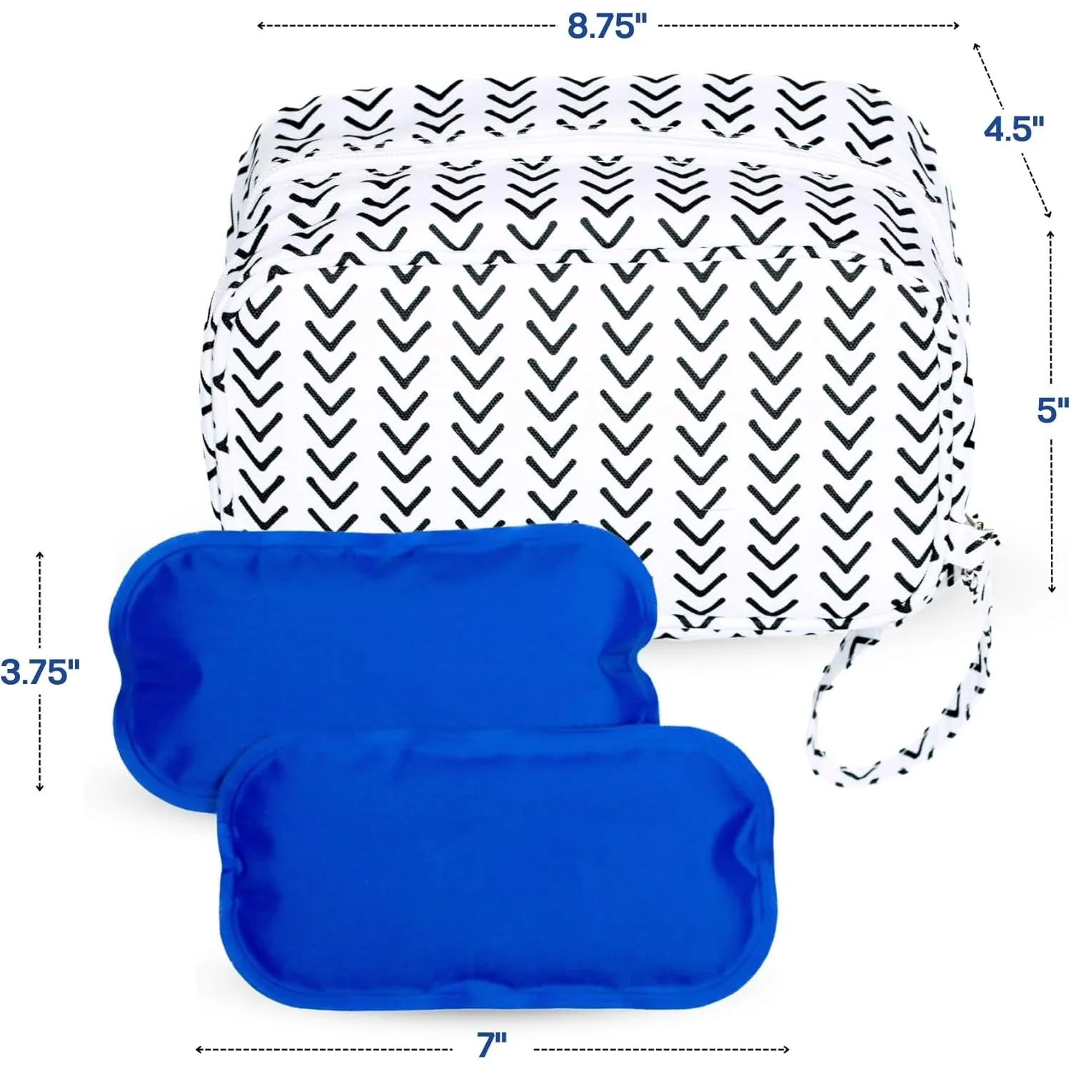 Jomaco Breastmilk Cooler Bag with Ice Pack - Waterproof and Insulated Breast Milk Travel Small Stylish Herringbone Storage Detachable Wrist Strap, White Black