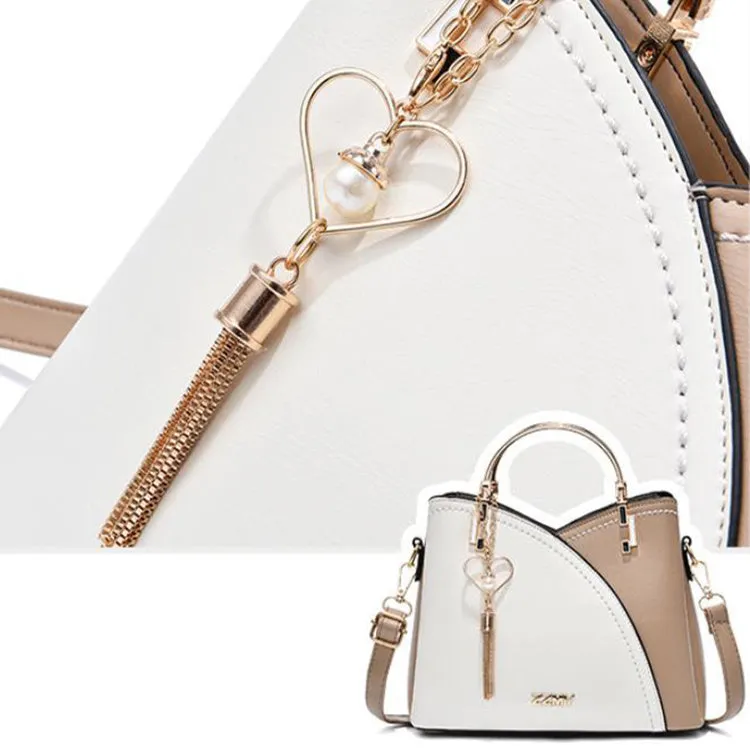Julia – Beige and White Two-Tone Handbag with Gold Accents and Top Handle