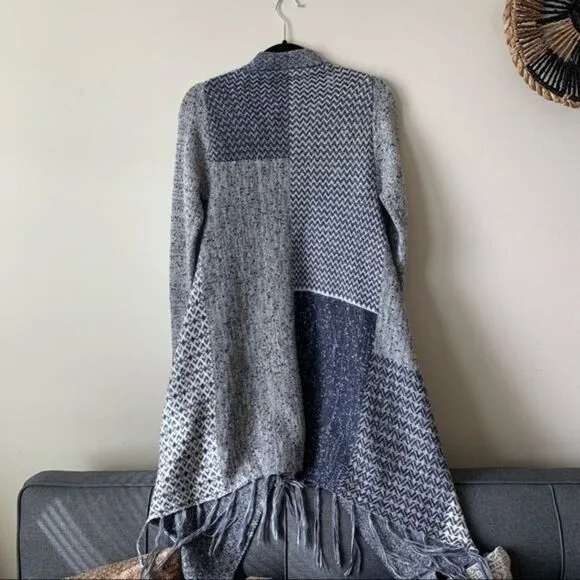 Knox Rose Fringe Sweater Wrap Long Sleeves Blue