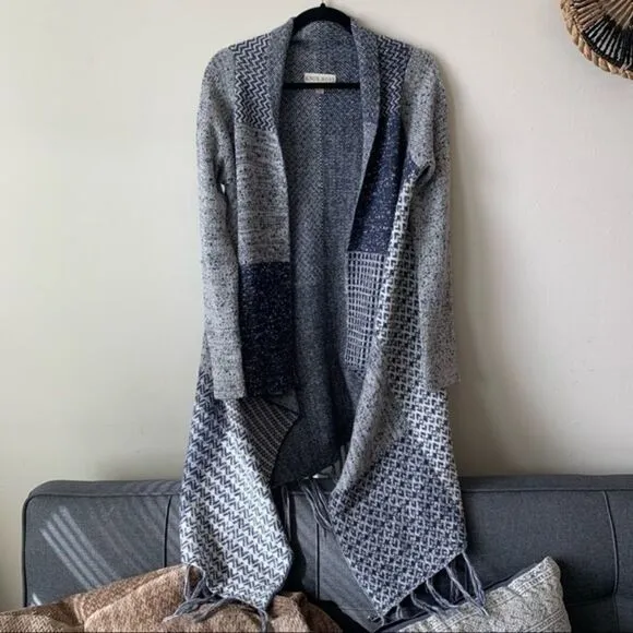 Knox Rose Fringe Sweater Wrap Long Sleeves Blue