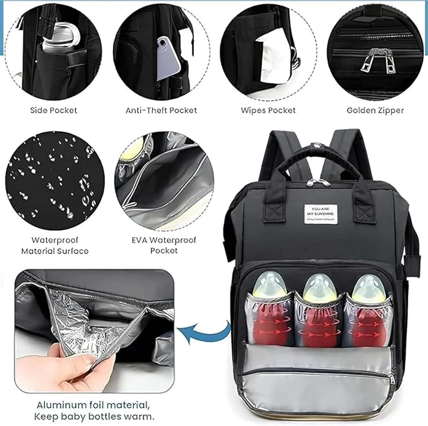 LongRool Diaper Bag Backpack,Foldable Baby Bed Back Pack,Multi-functional Waterproof Travel Nappy Bag Backpack with USB, Stroller Straps, Insulated Pockets
