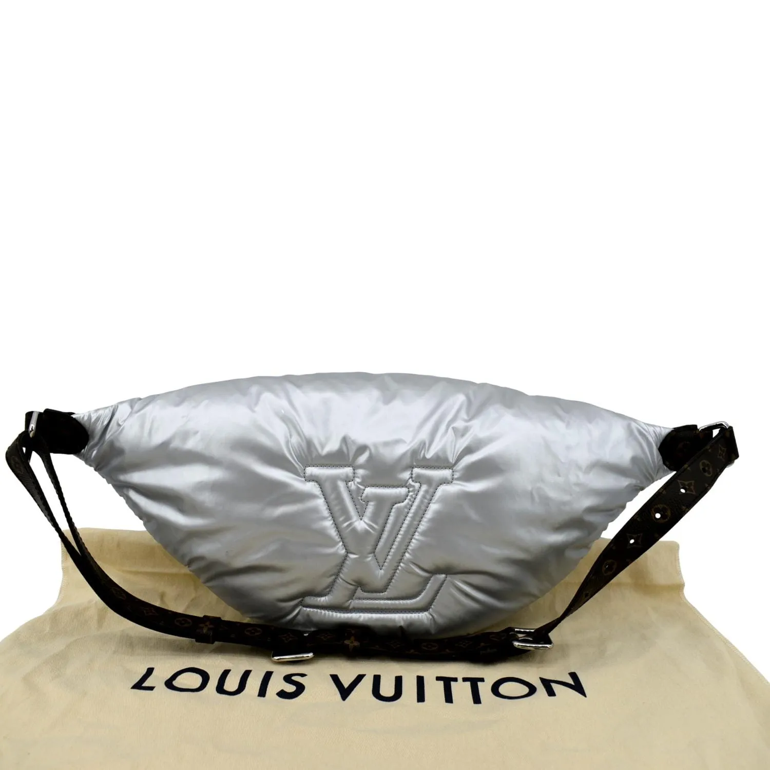 LOUIS VUITTON Nylon Monogram Canvas Maxi Bumbag Silver