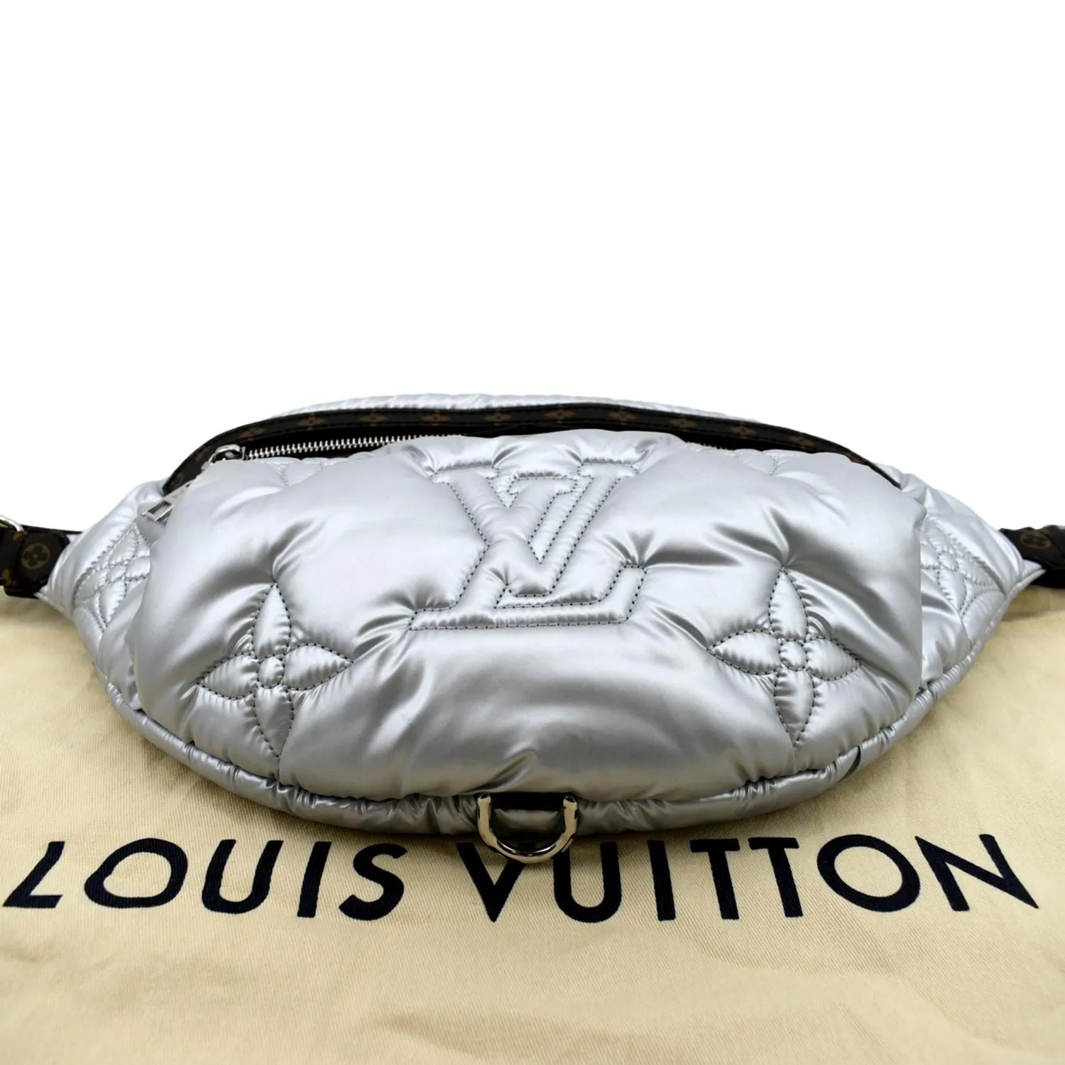 LOUIS VUITTON Nylon Monogram Canvas Maxi Bumbag Silver