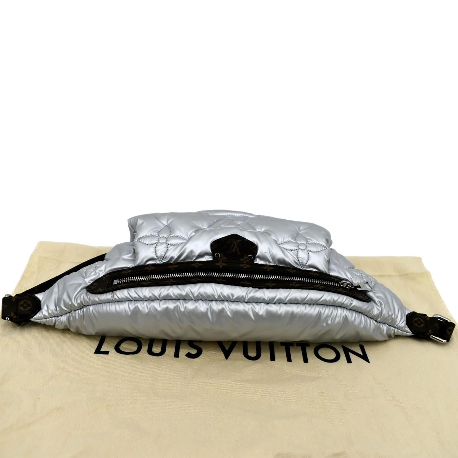 LOUIS VUITTON Nylon Monogram Canvas Maxi Bumbag Silver