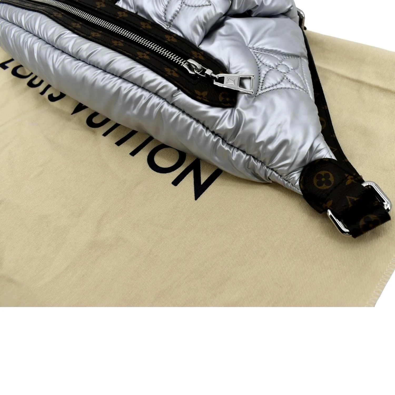LOUIS VUITTON Nylon Monogram Canvas Maxi Bumbag Silver