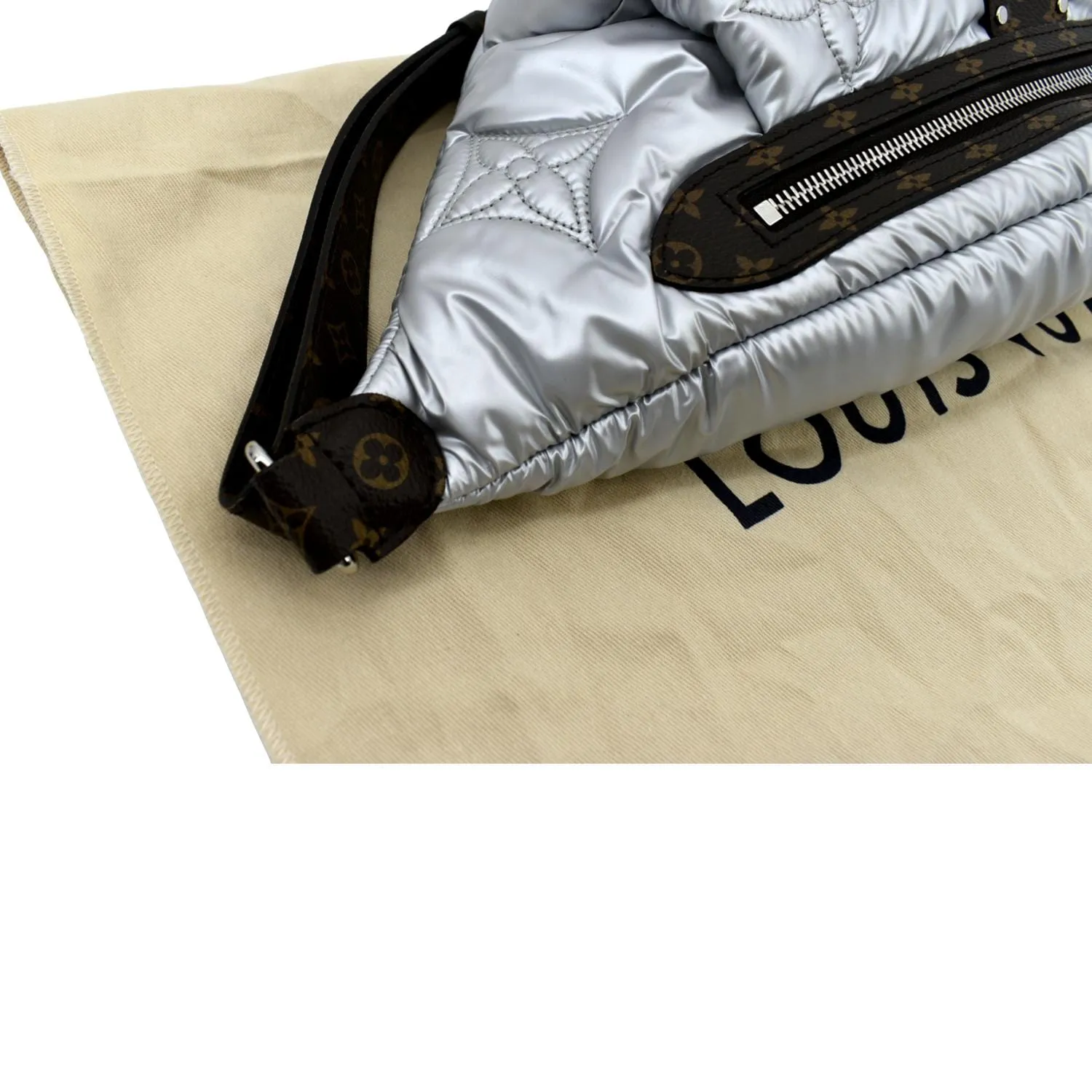 LOUIS VUITTON Nylon Monogram Canvas Maxi Bumbag Silver