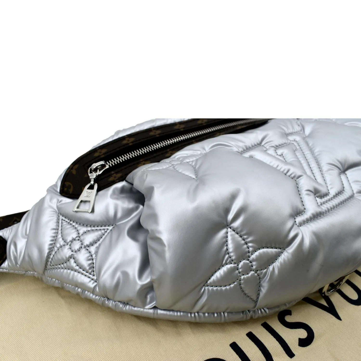 LOUIS VUITTON Nylon Monogram Canvas Maxi Bumbag Silver